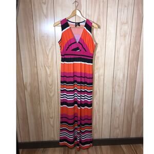 New Directions Striped V-Neck Sleeveless Stretch Bodycon Maxi Dress S